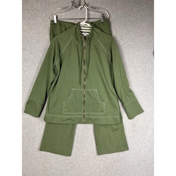 Anne Klein  Sport Womens 1X Jacket & Pants Full Zip Nautical Olive Green 2 Pcs - Picture 2 of 16